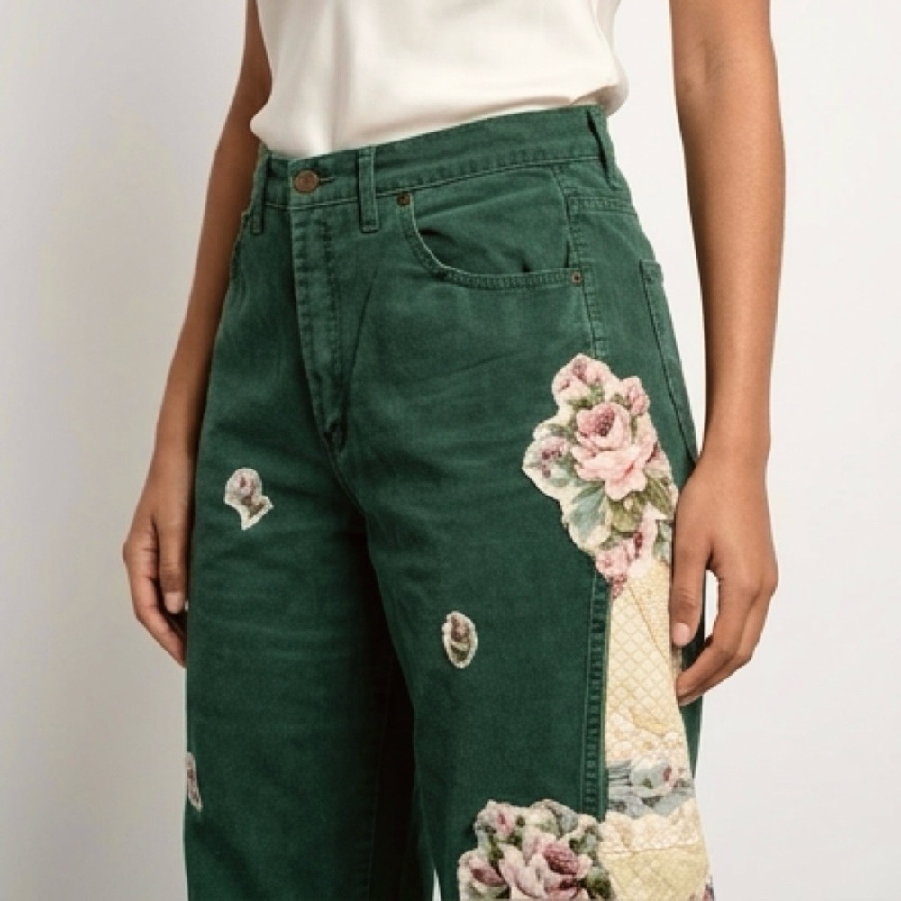 Floral Patchwork Wide Leg Jeans